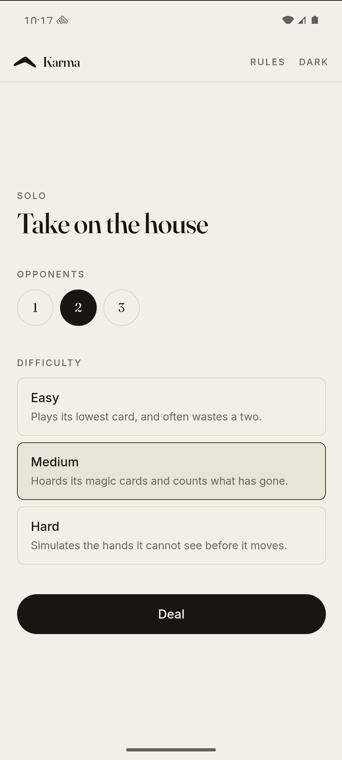 Choosing opponents and difficulty in Karma